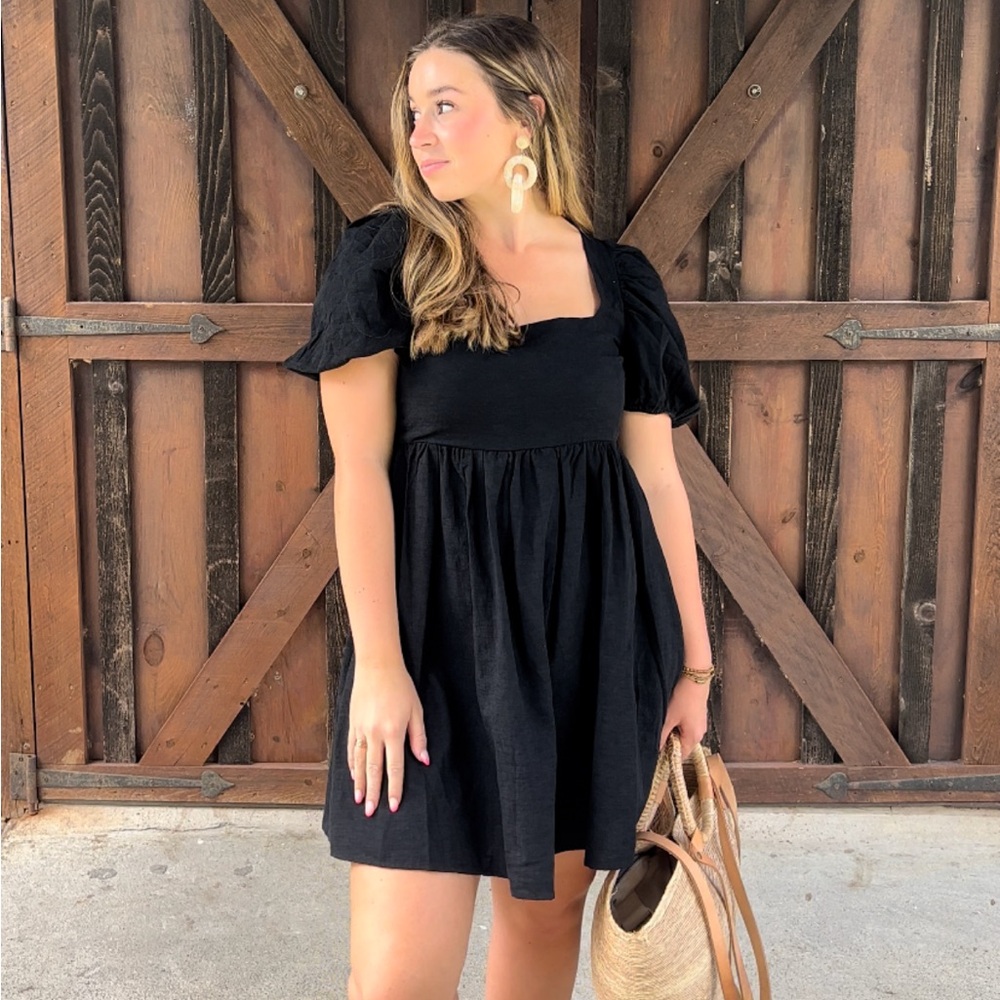 Black Puff Sleeve Mini Dress
